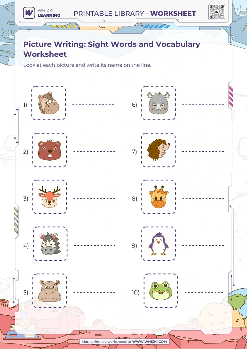Picture Writing: Sight Words and Vocabulary Worksheet