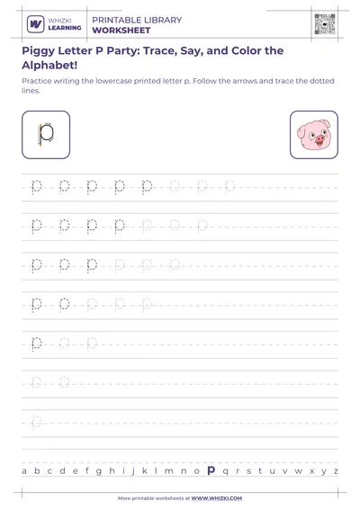 Piggy Letter P Party: Trace, Say, and Color the Alphabet!