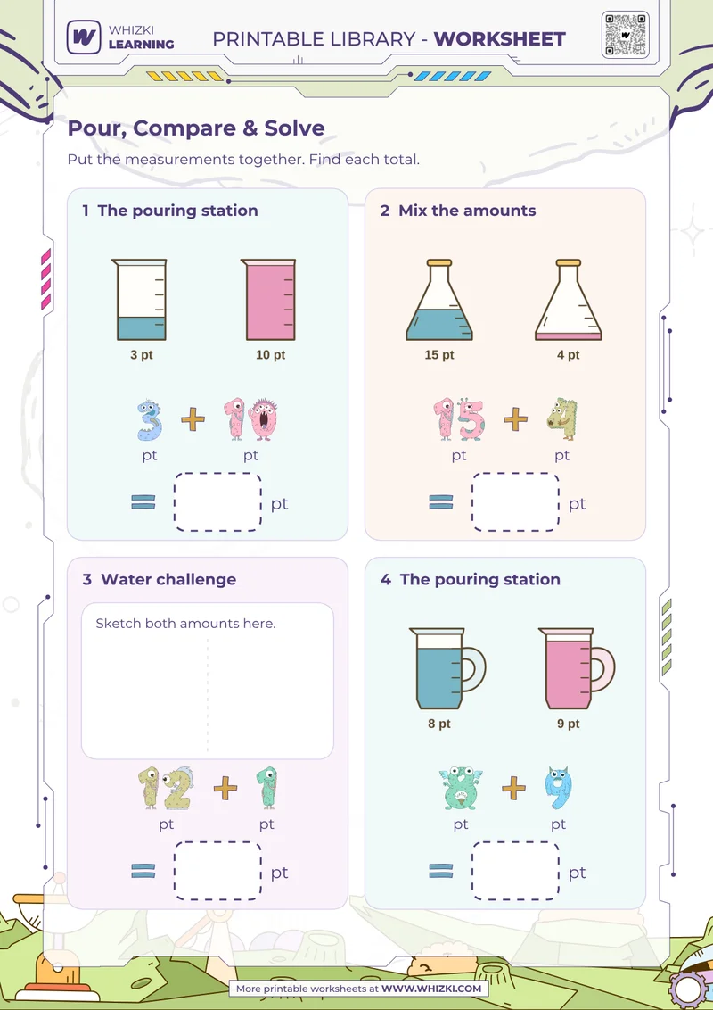 Pint Addition Measurement Worksheet