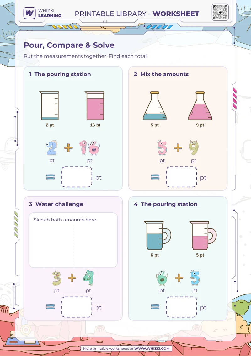 Pint Addition Measurement Worksheet