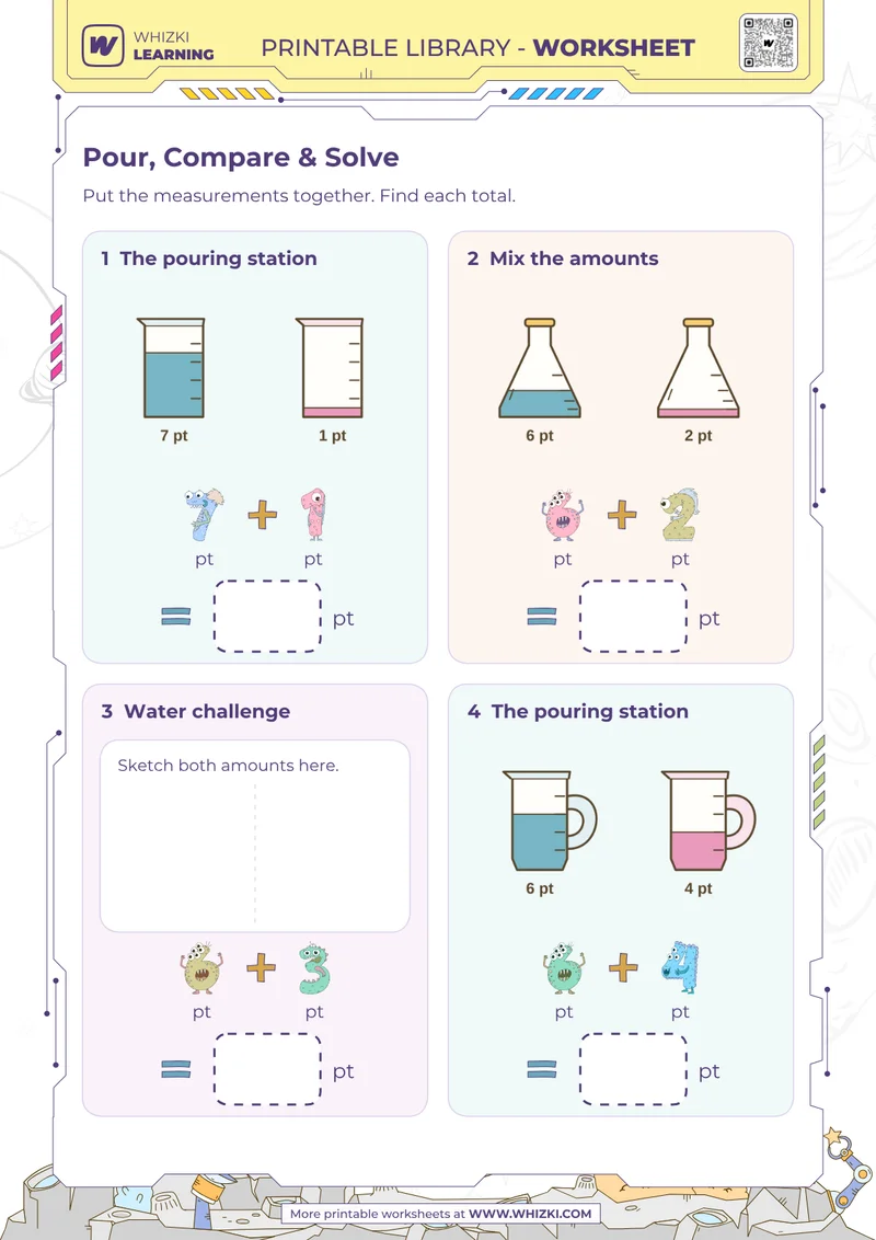 Pint Measurement Addition Worksheet