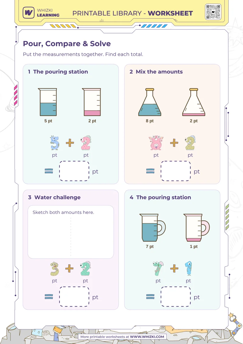 Pint Measurement Addition Worksheet