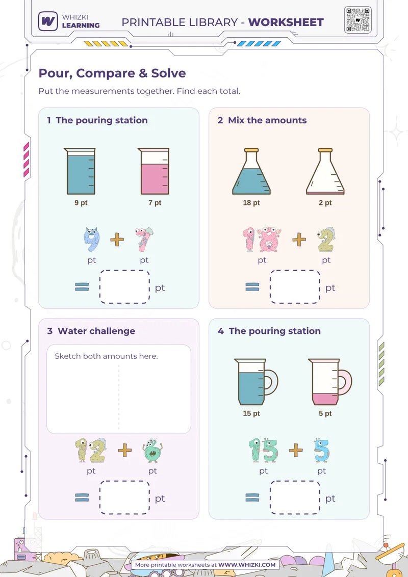 Pint Measurement Addition Worksheet