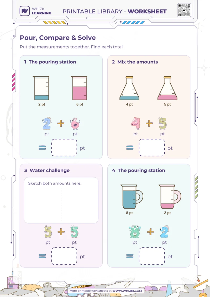 Pint Measurement Addition Worksheet