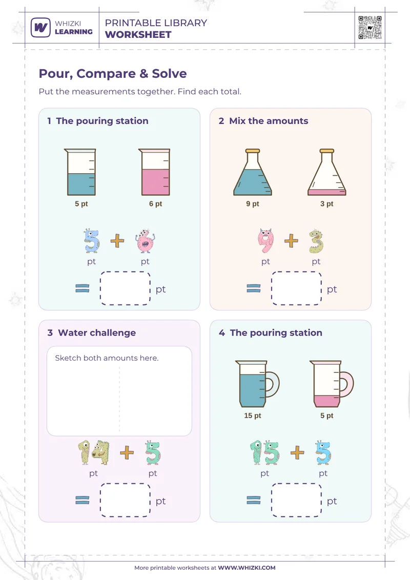 Pint Measurement Addition Worksheet