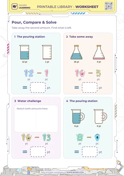 Pint Measurement Subtraction Worksheet