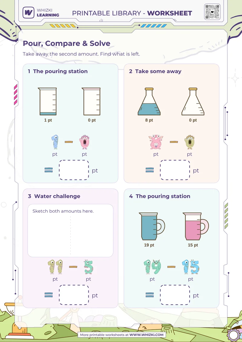 Pint Measurement Subtraction Worksheet