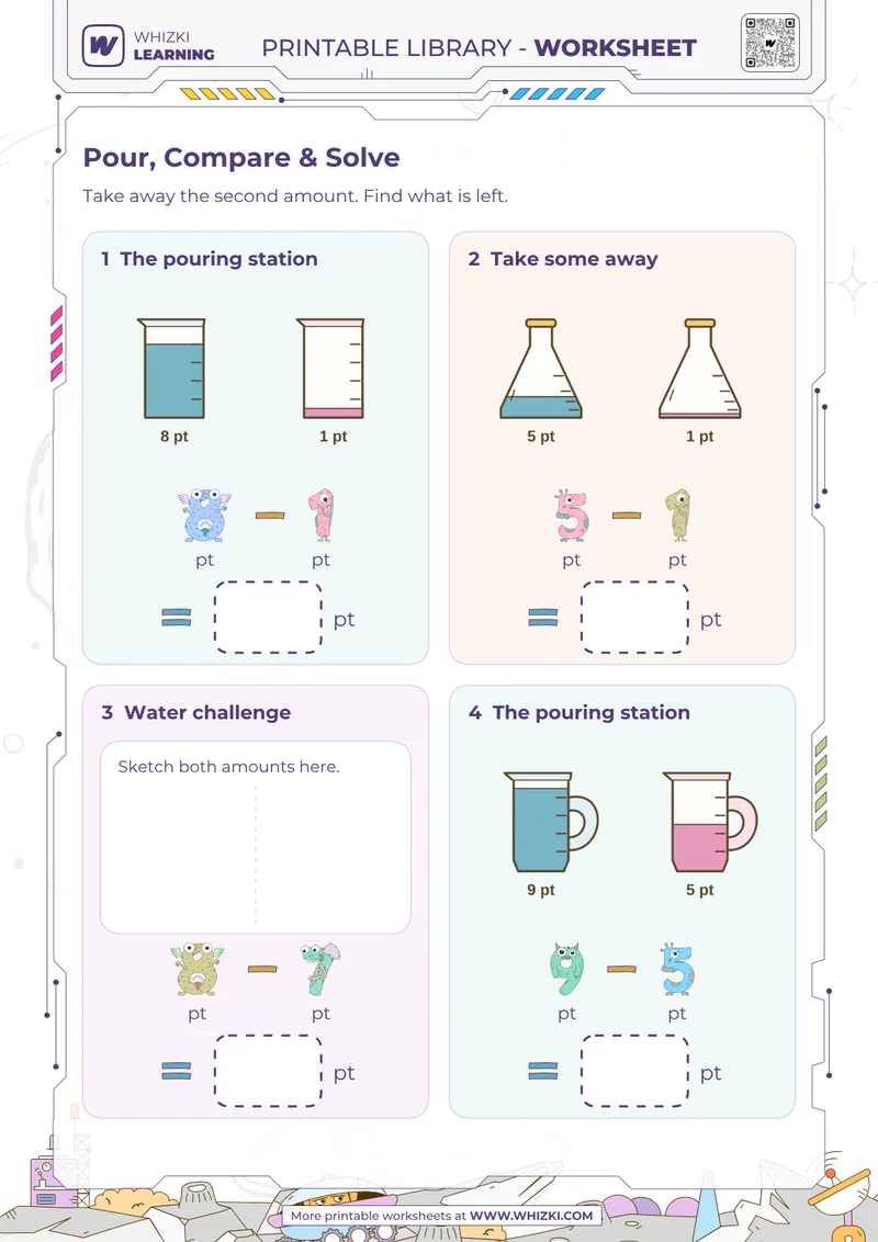 Pint Measurement Subtraction Worksheet