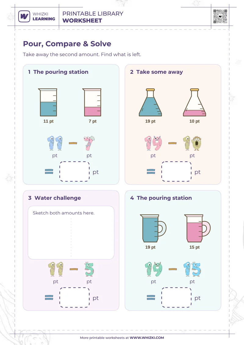 Pint Measurement Subtraction Worksheet