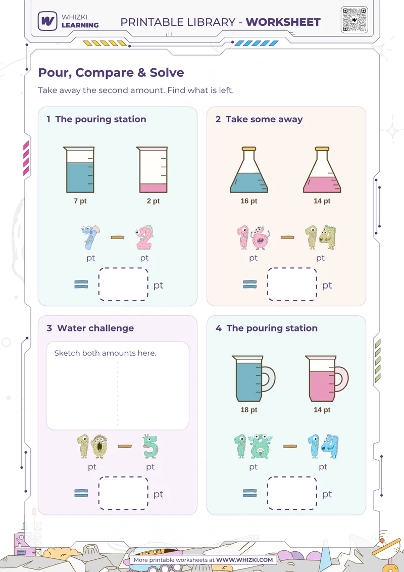 Pint Measurement Subtraction Worksheet