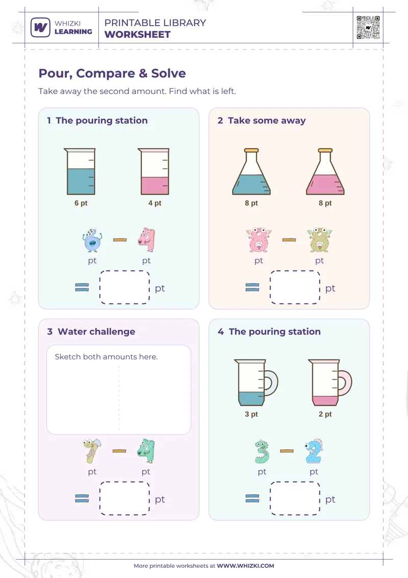 Pint Measurement Subtraction Worksheet