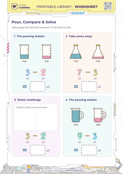 Pint Measurement Subtraction Worksheet