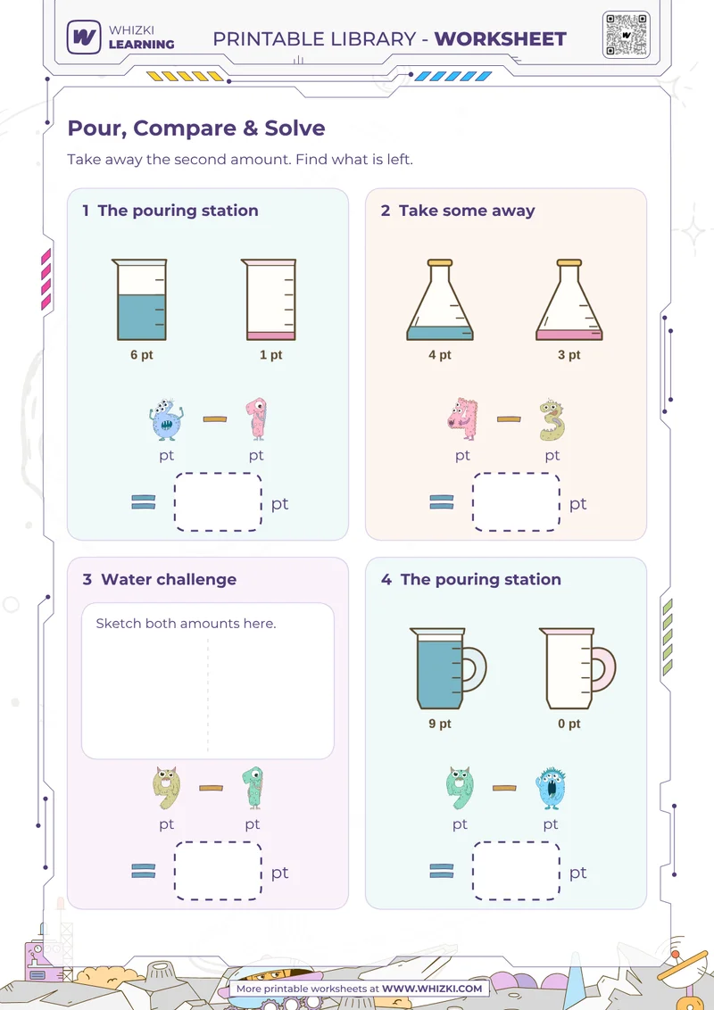 Pint Measurement Subtraction Worksheet