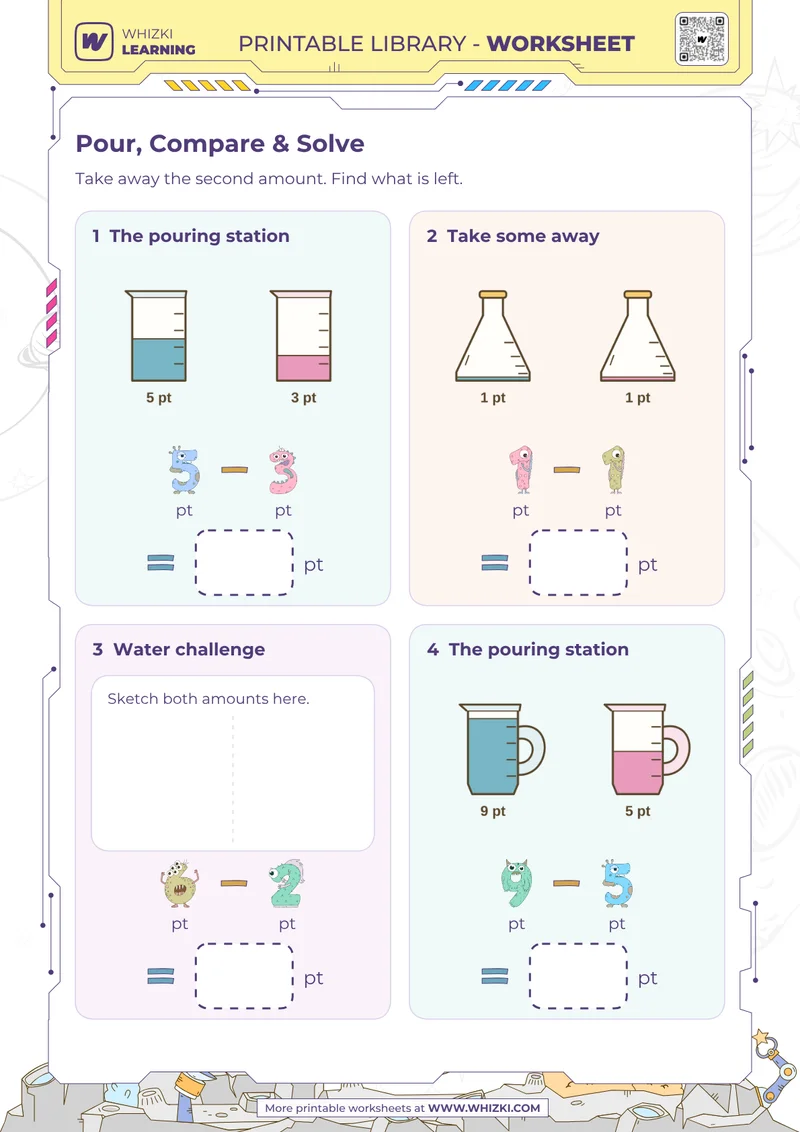 Pint Measurement Subtraction Worksheet