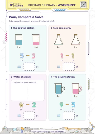 Pint Measurement Subtraction Worksheet