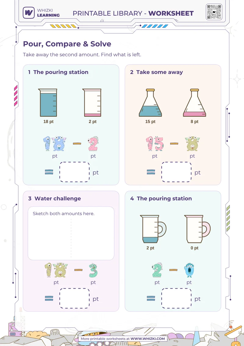 Pint Subtraction Measurement Worksheet