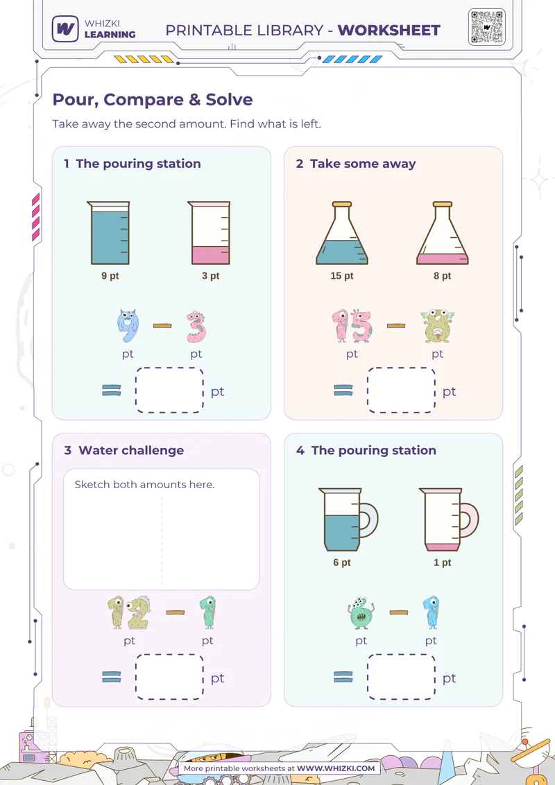 Pint Subtraction Measurement Worksheet
