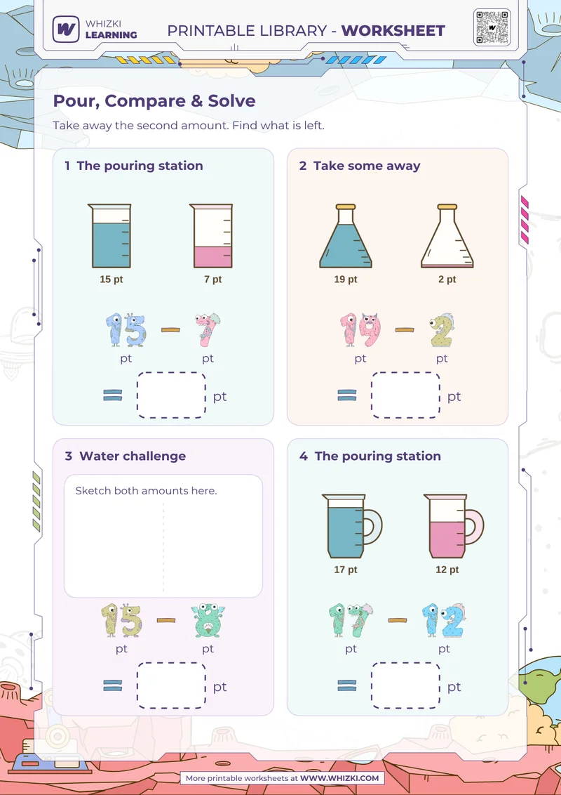 Pint Subtraction Measurement Worksheet