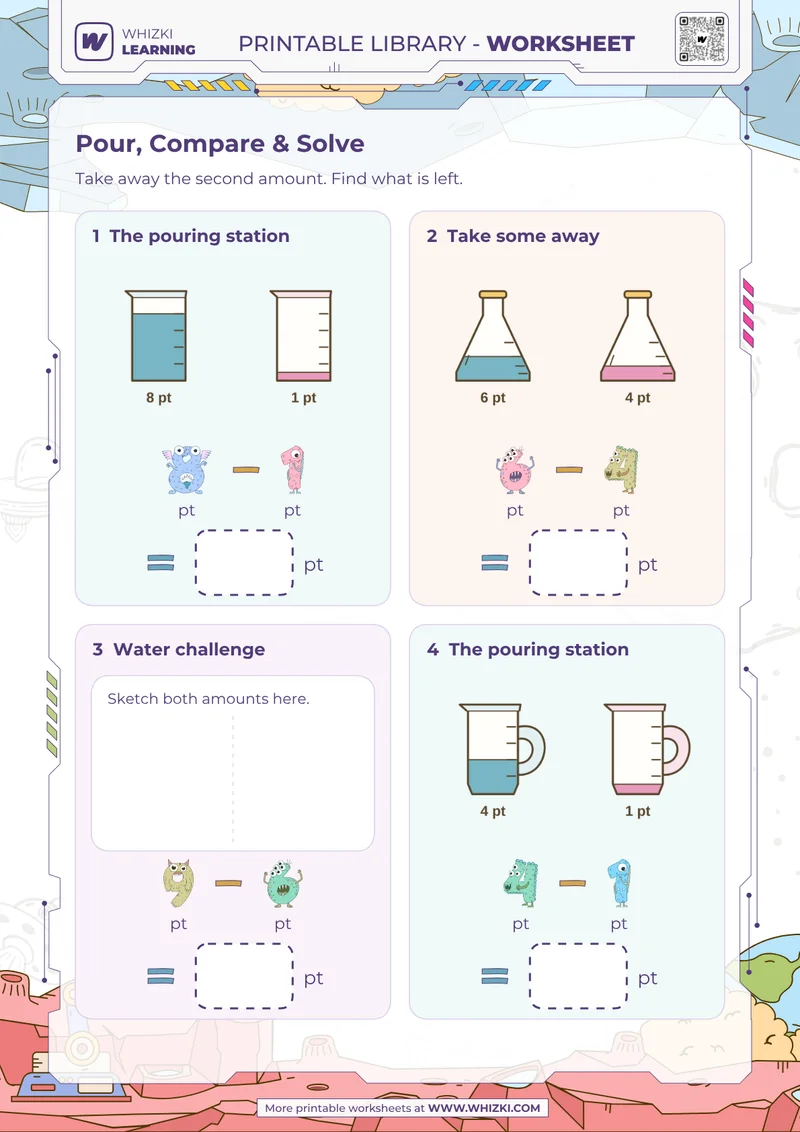Pint Subtraction Measurement Worksheet