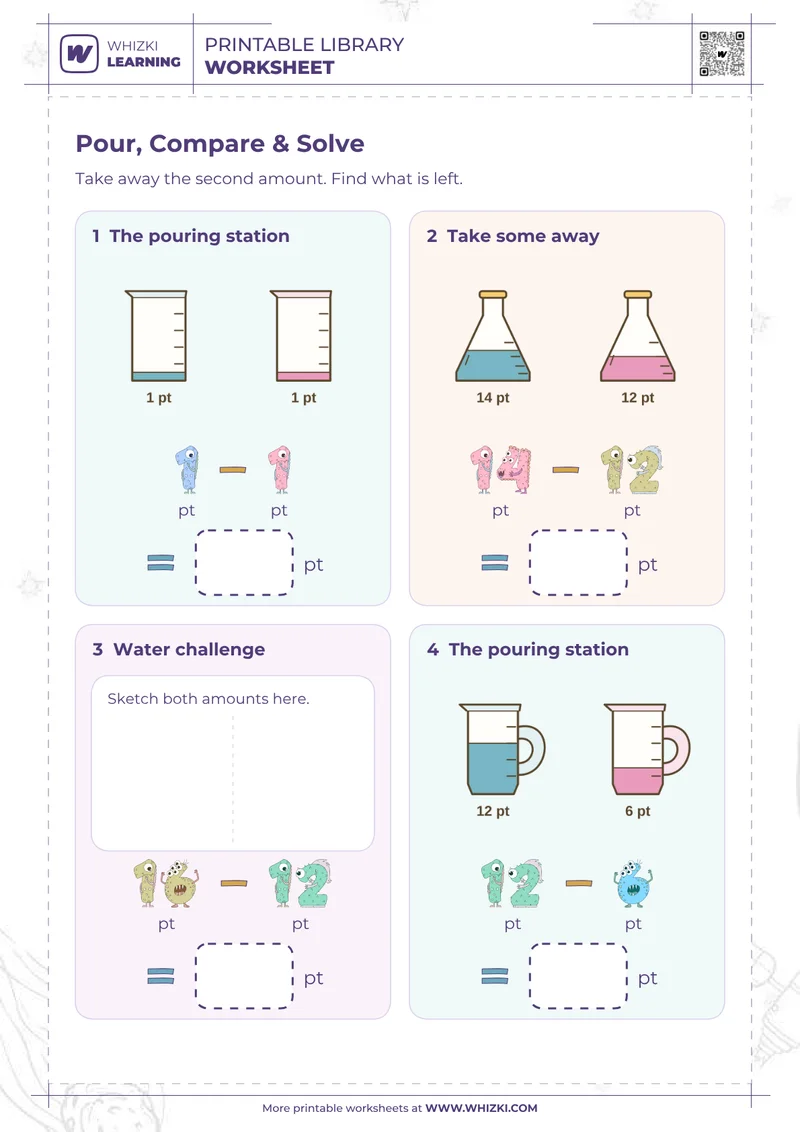 Pint Subtraction Measurement Worksheet