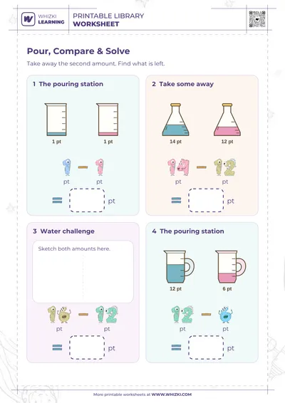 Pint Subtraction Measurement Worksheet