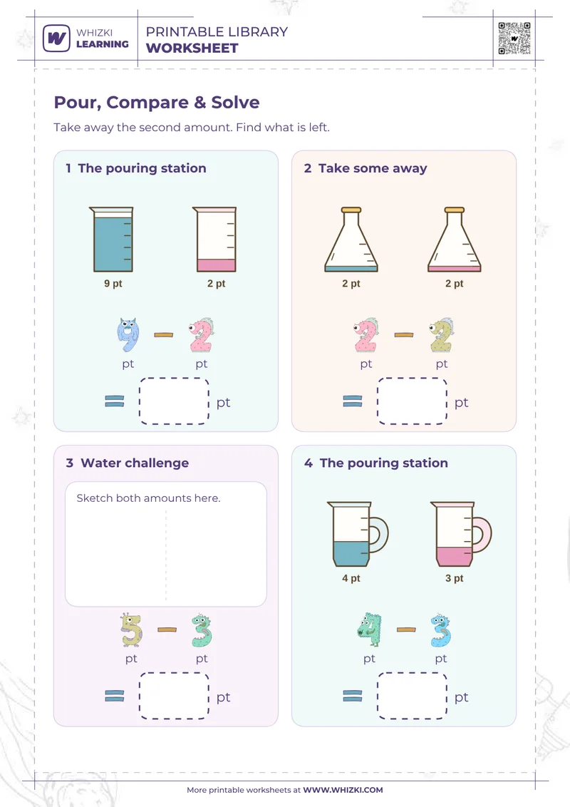 Pint Subtraction Measurement Worksheet