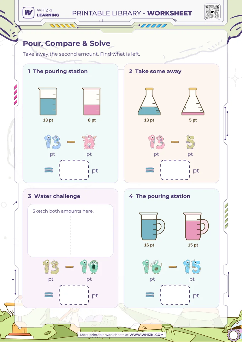Pint Subtraction Measurement Worksheet