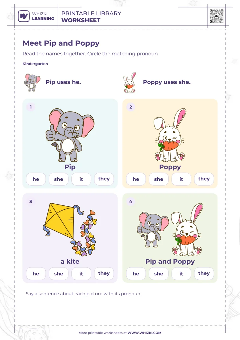 Pip and Poppy Pronouns Worksheet