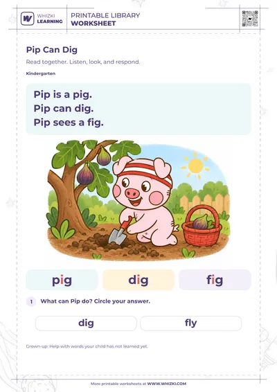 Pip Can Dig Short Vowel Story Worksheet