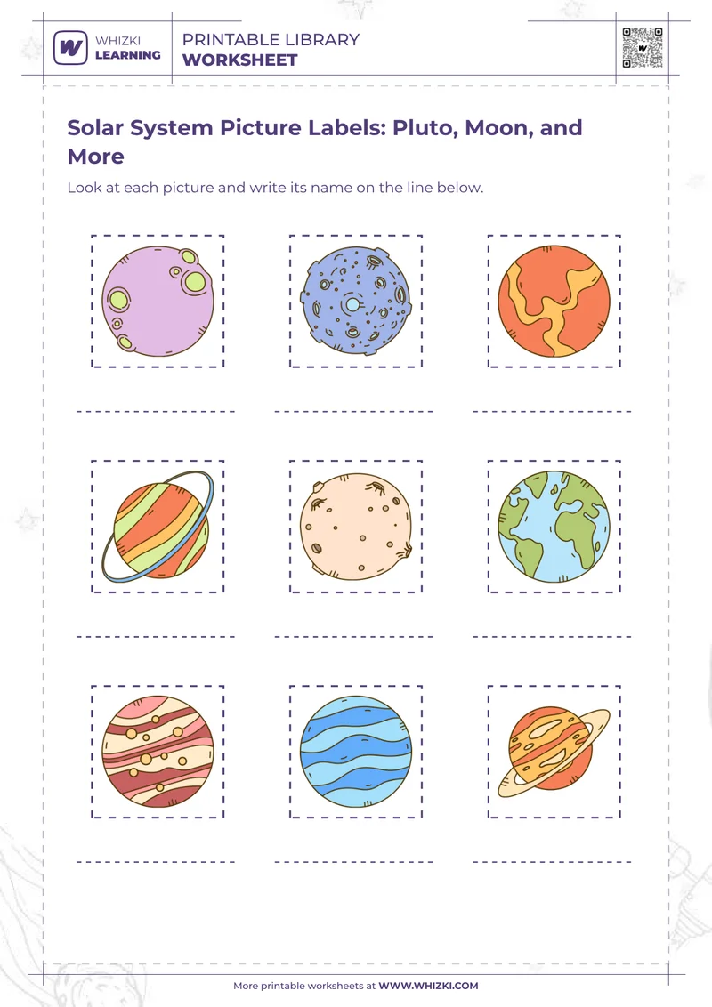 Solar System Picture Labels: Pluto, Moon, and More