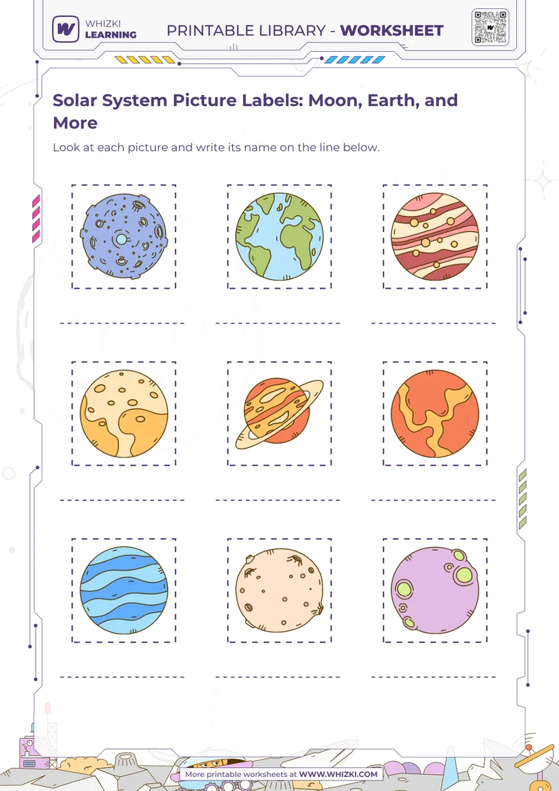 Solar System Picture Labels: Moon, Earth, and More