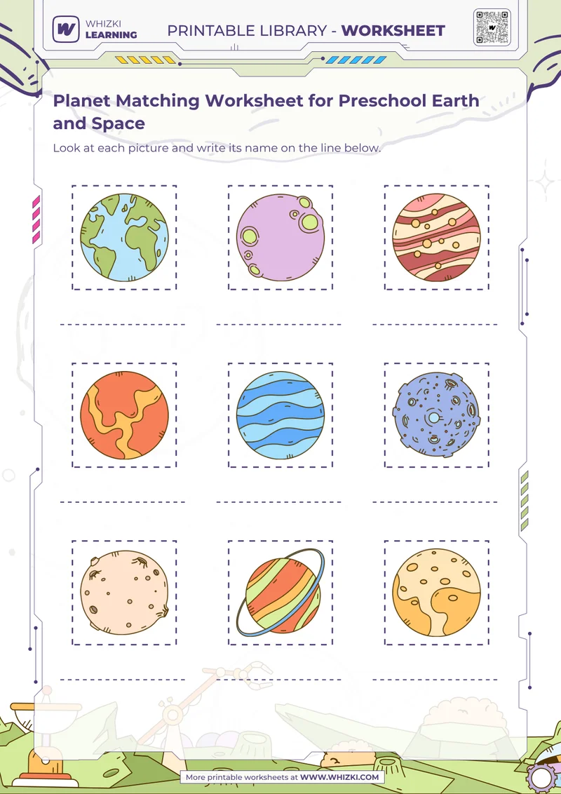 Planet Matching Worksheet for Preschool Earth and Space