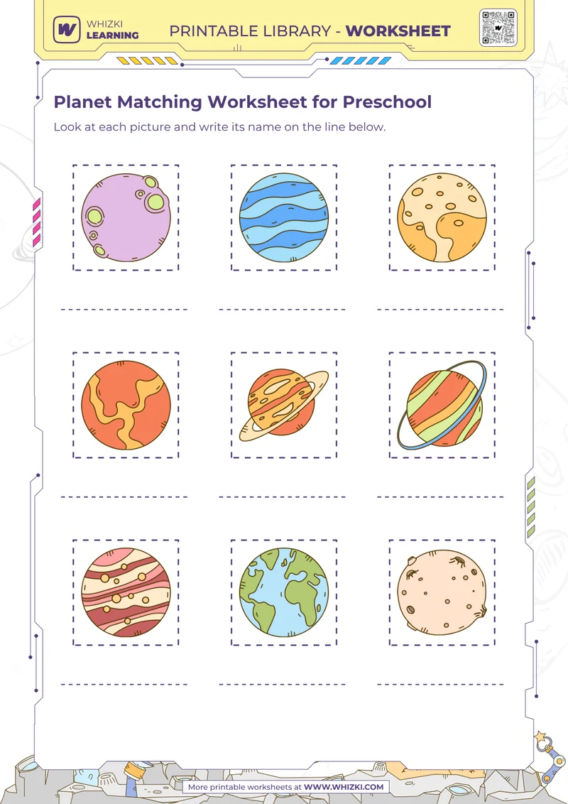 Planet Matching Worksheet for Preschool