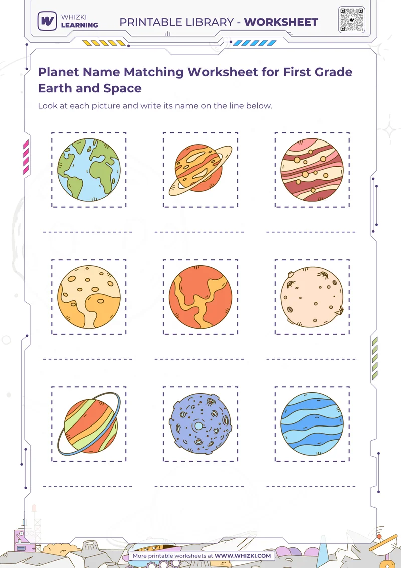 Planet Name Matching Worksheet for First Grade Earth and Space