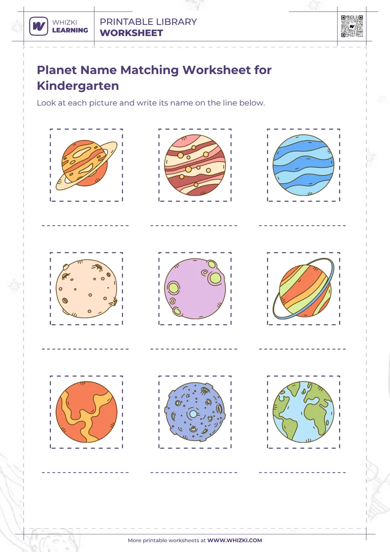 Planet Name Matching Worksheet for Kindergarten