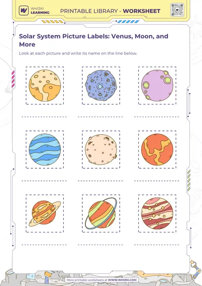 Solar System Picture Labels: Venus, Moon, and More
