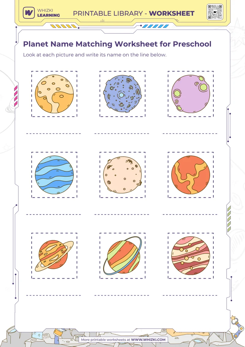 Planet Name Matching Worksheet for Preschool