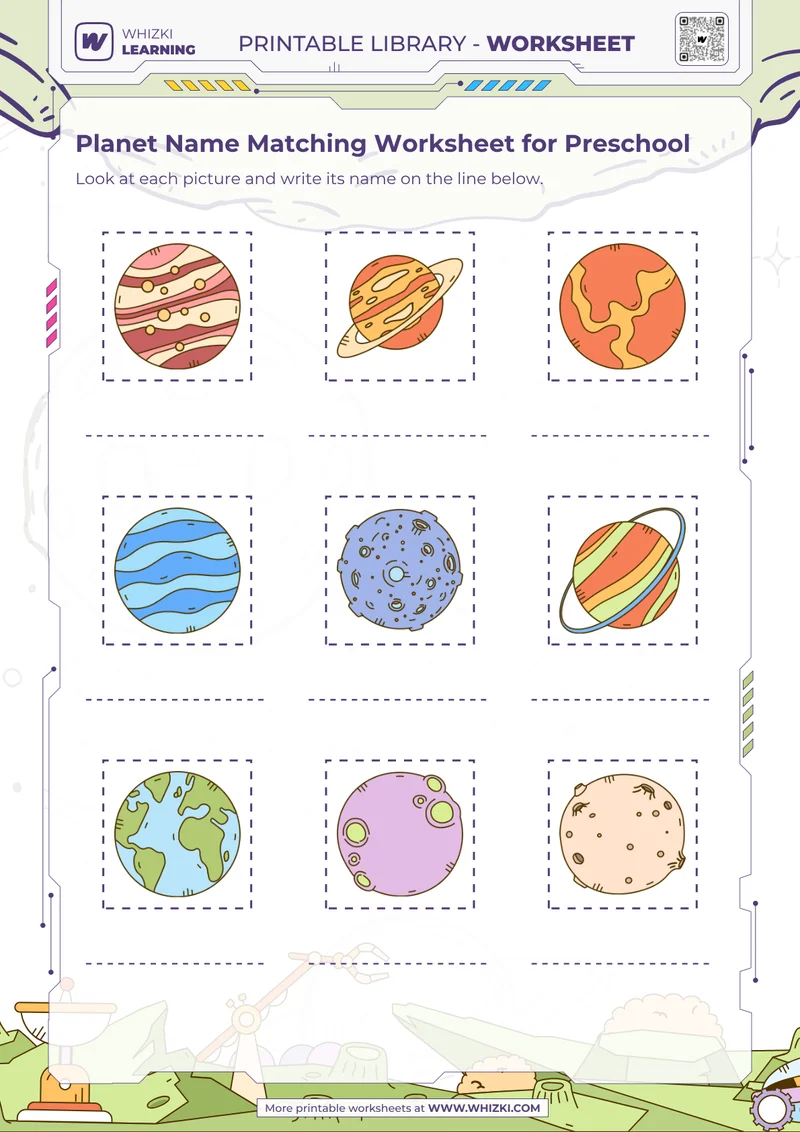 Planet Name Matching Worksheet for Preschool