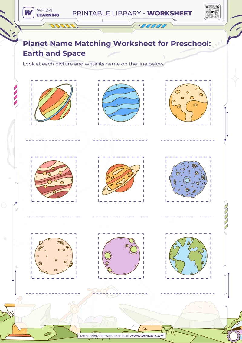 Planet Name Matching Worksheet for Preschool: Earth and Space
