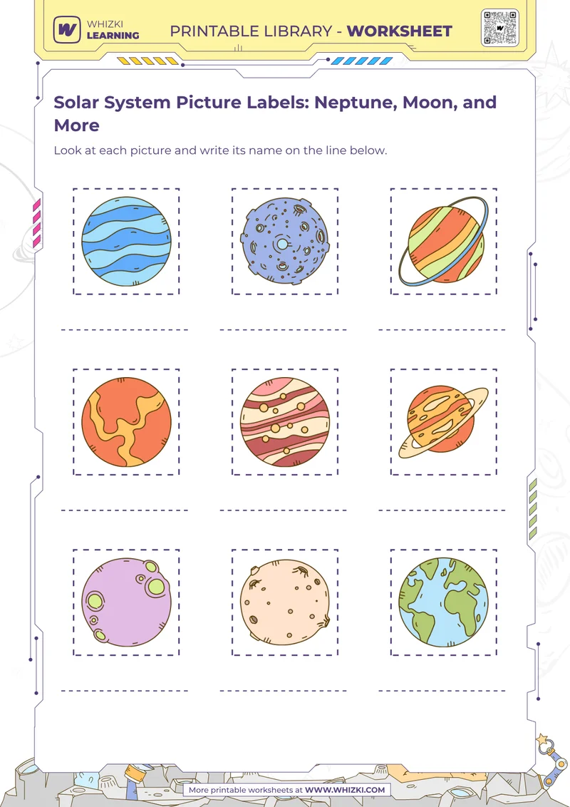 Solar System Picture Labels: Neptune, Moon, and More