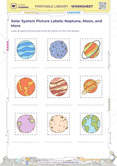 Solar System Picture Labels: Neptune, Moon, and More