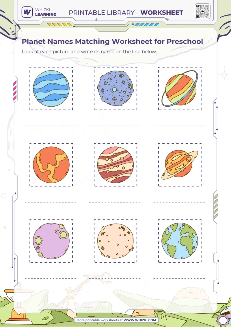 Planet Names Matching Worksheet for Preschool