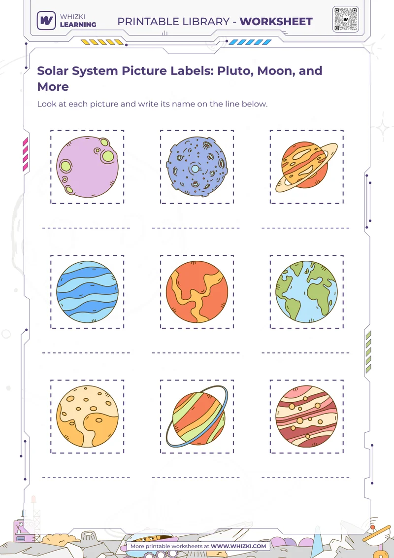 Solar System Picture Labels: Pluto, Moon, and More
