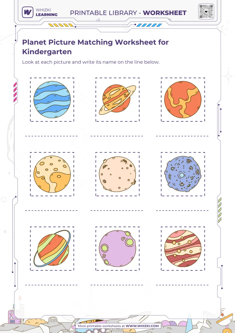 Planet Picture Matching Worksheet for Kindergarten