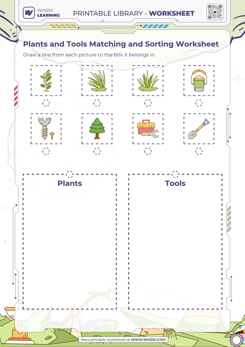 Plants and Tools Matching and Sorting Worksheet