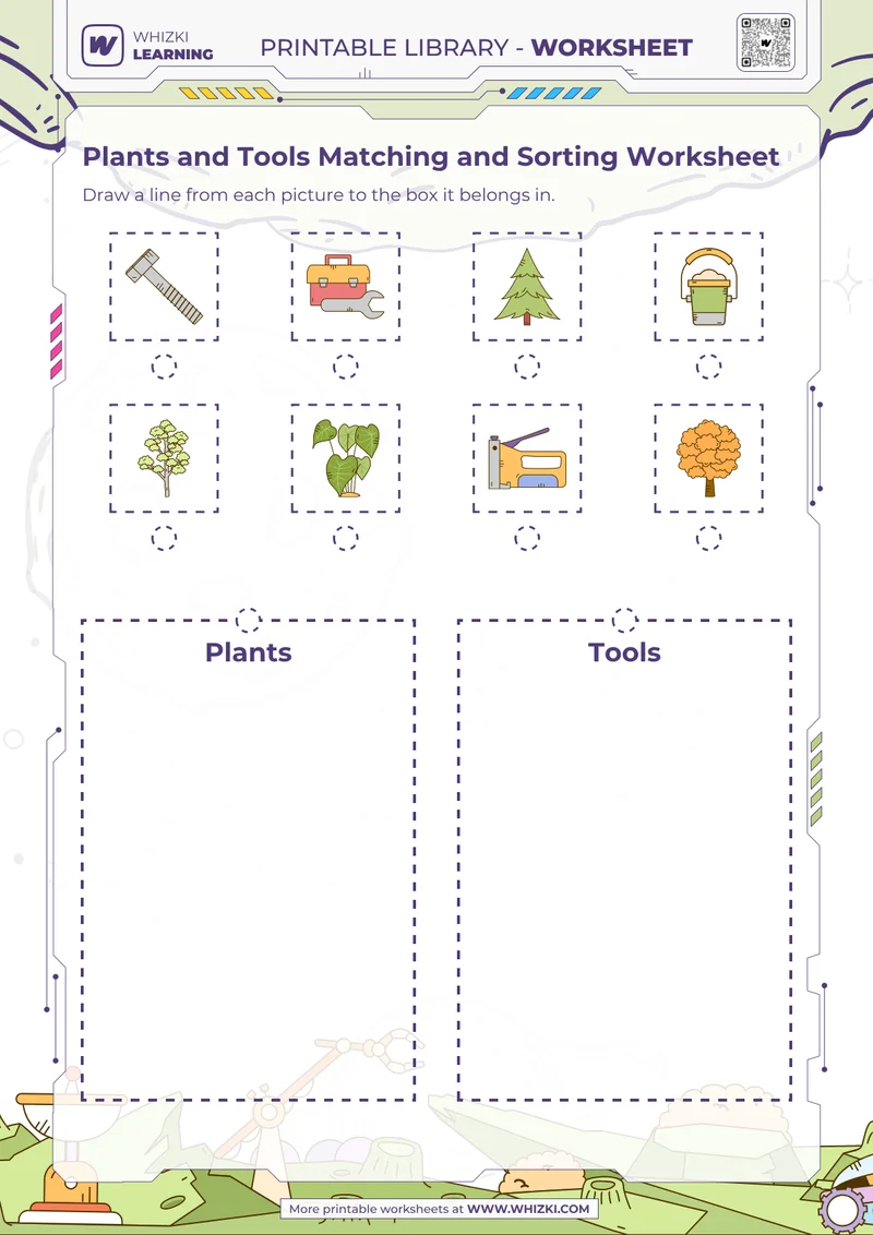 Plants and Tools Matching and Sorting Worksheet