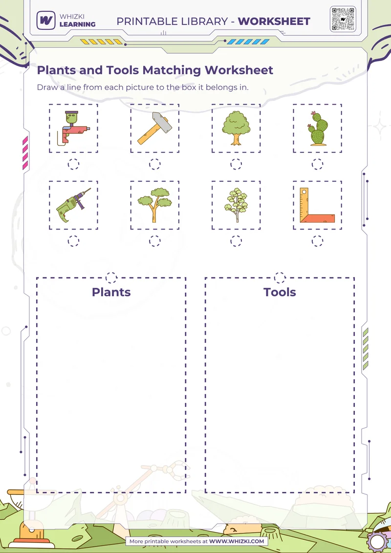 Plants and Tools Matching Worksheet