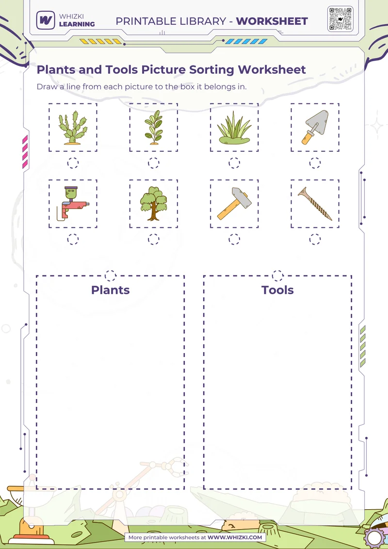 Plants and Tools Picture Sorting Worksheet