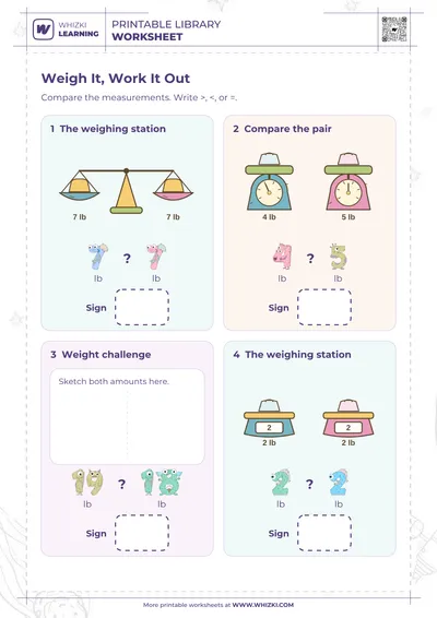 Pound Comparison Measurement Worksheet