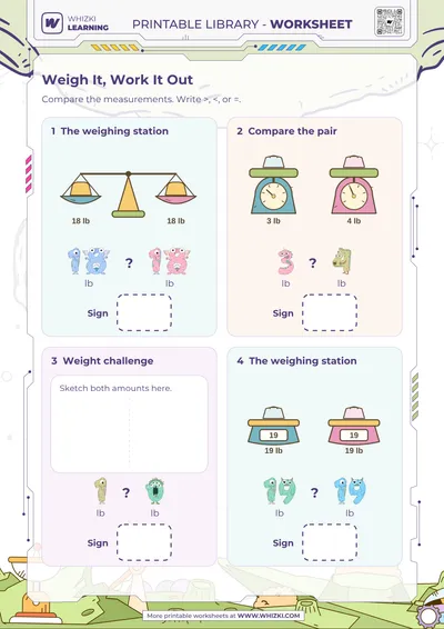 Pound Comparison Measurement Worksheet